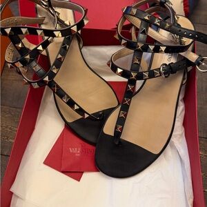 Valentino Garavani Black and Gold Studded Sandals